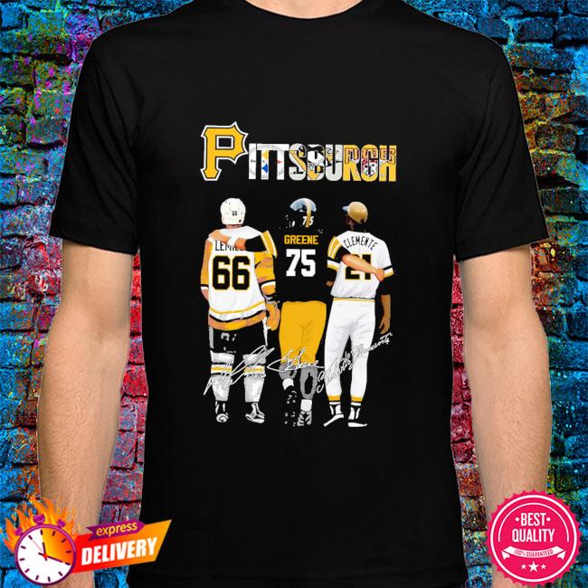 Pittsburgh Mario Lemieux Joe Greene Roberto Clemente signatures shirt