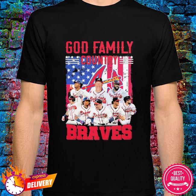 American flag and signature and and team and logo god country family  atlanta braves shirt, hoodie, sweater, long sleeve and tank top