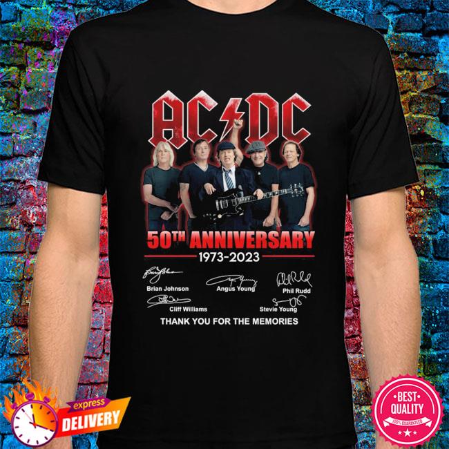Hot Rock AC DC 50th anniversary 1973 2023 thank you for memories signatures shirt, hoodie, sweater, long sleeve top