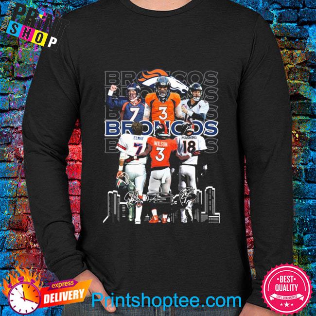 Denver broncos john elway russell wilson and peyton manning signatures shirt,  hoodie, sweater, long sleeve and tank top