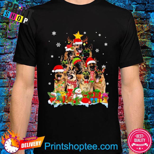 Funny Santa german shepherd dog Christmas tree lights xmas sweater