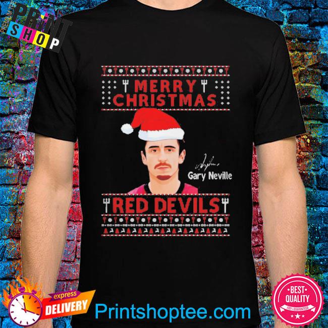 Gary Neville Manchester United Merry Christmas Red Devil shirt
