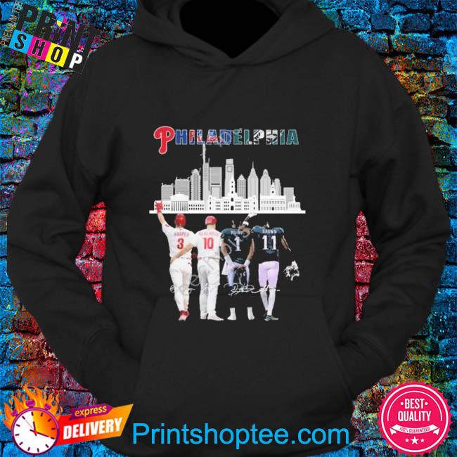 Official Philadelphia skyline philadelphia phillies and philadelphia eagles  signatures 2022 shirt, hoodie, sweater, long sleeve and tank top