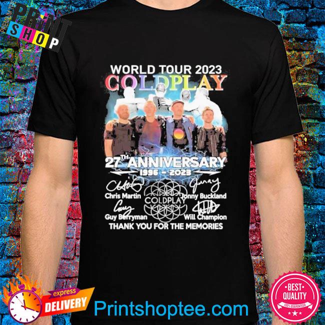 World Tour 2023 Coldplay 27th Anniversary 1996-2023 Thank You For The Memories Signatures Shirt