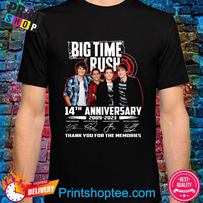 Big time rush 14th anniversary 2009-2023 thank you for the memories signatures shirt Big time rush 14th anniversary 2009-2023 thank you for the memories signatures shirt