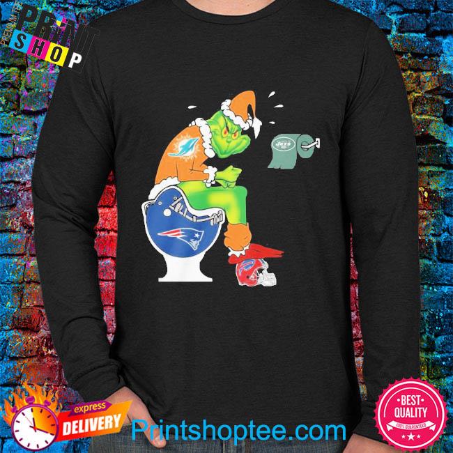 Funny The grinch miami dolphins shit on toilet new england Patriots and  other teams Christmas sweater, hoodie, sweater, long sleeve and tank top