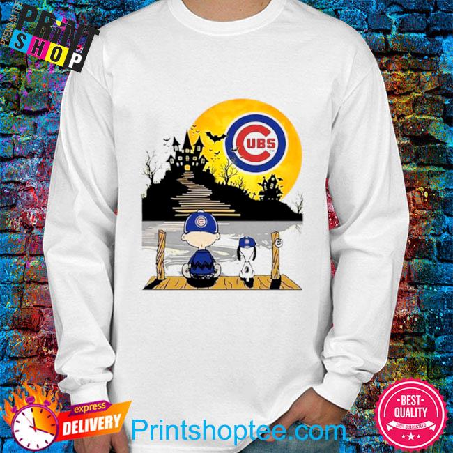 Official snoopy Charlie brown sit under moon Chicago Cubs