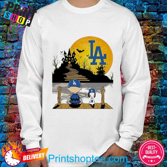 Snoopy with Charlie Brown under Moon Los Angeles Dodgers Halloween 2023  shirt, hoodie, sweater, long sleeve and tank top