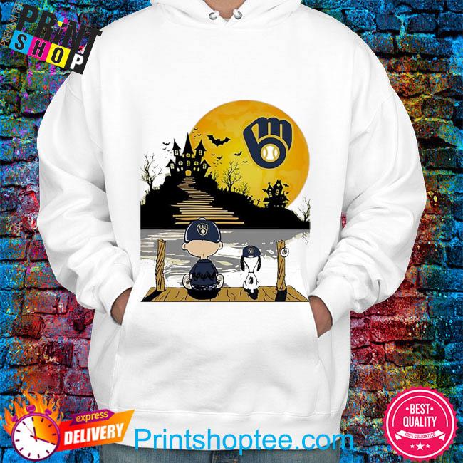 Funny Snoopy Charlie Brown Sit Under Moon Milwaukee Brewers Halloween Shirt,  hoodie, sweater, long sleeve and tank top
