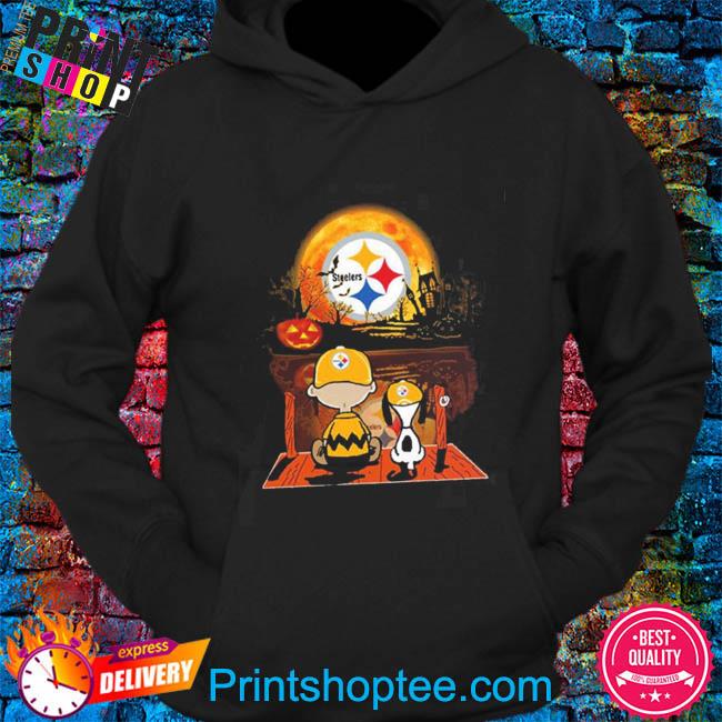 The Peanuts Charlie Brown And Snoopy Watching Moon Pittsburgh Steelers  Halloween Shirt - Mugteeco