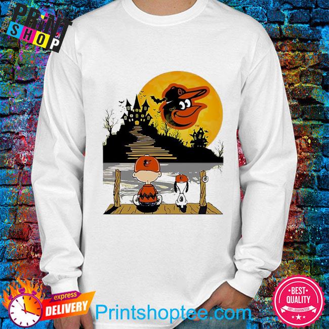 Snoopy Charlie Brown Sit Under Moon Baltimore Orioles Halloween Shirt,  hoodie, sweater and long sleeve