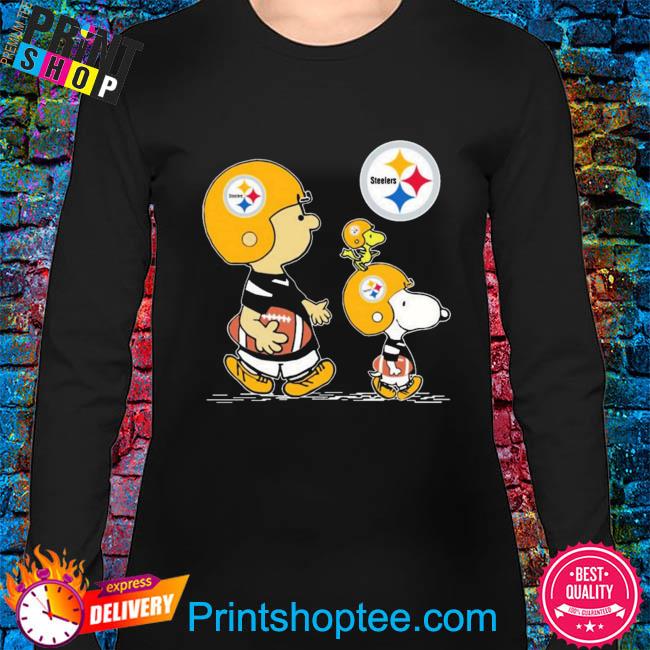 Pittsburgh Steelers Here We Go Steelers Charlie Brown Snoopy And Woodstock  Shirt - High-Quality Printed Brand