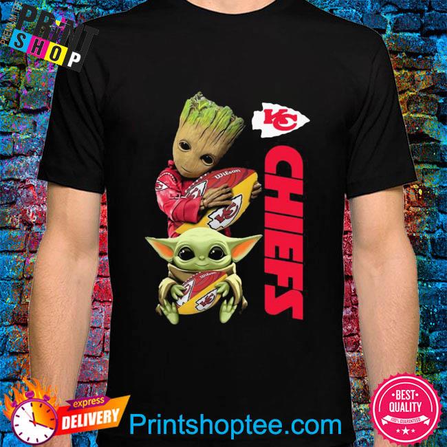 Baby Yoda And Baby Groot Hug Football Kansas City Chiefs Shirt