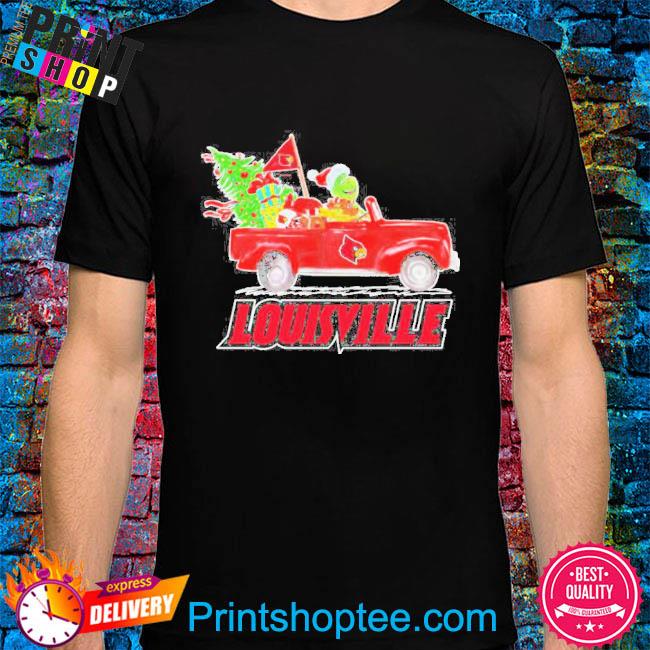 Happy Merry Christmas The Grinch drive a car Louisville Cardinals football  logo flag gift shirt - teejeep